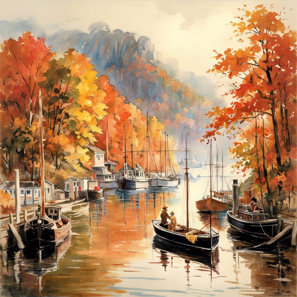 Autumn Harbor in Romanticist Style