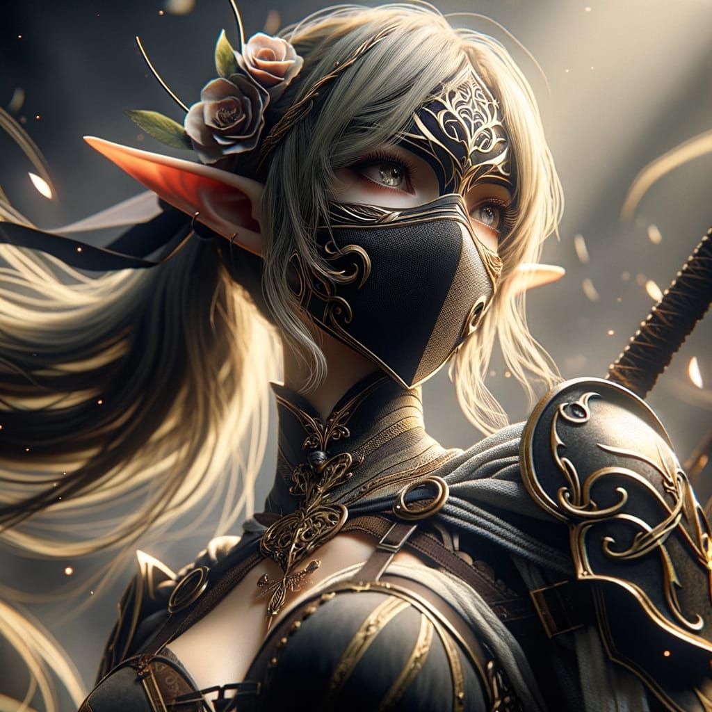 Ethereal Elven Warrior in Ancient Battle Attire