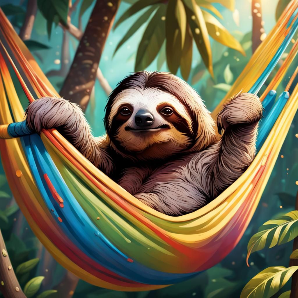 Hyperrealistic Sloth Lounging on Hammock