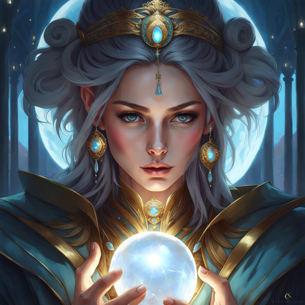 Girl with Moonstone Orb: Hyperdetailed 3D Portrait