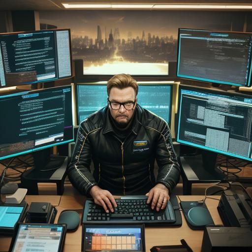 Hyper-Realistic Portrait of Coder in Futuristic Style