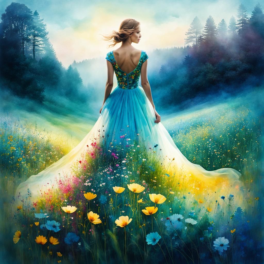 Floral Double Exposure in Watercolor Style