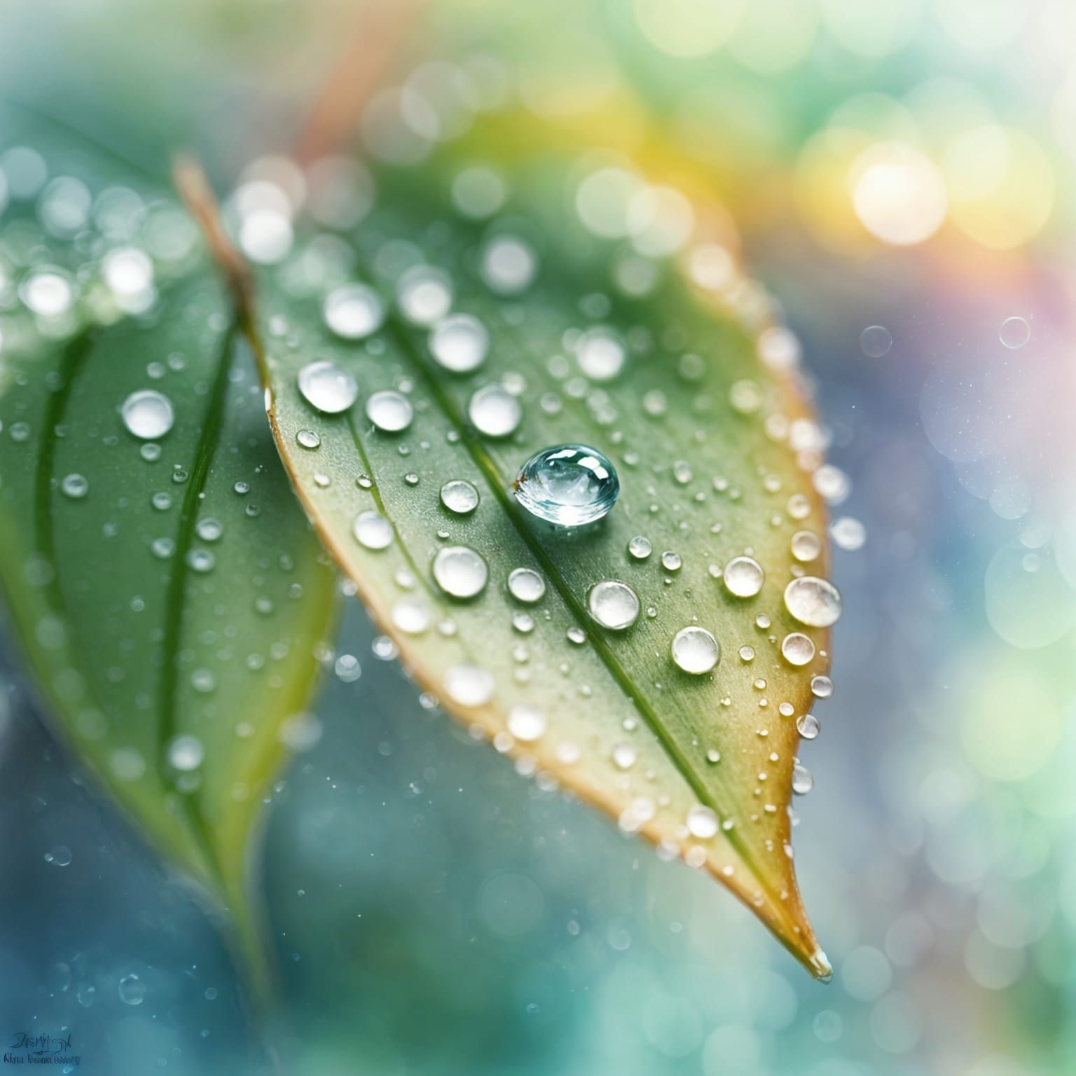 Ephemeral Sparkling Raindrop Reflects a River