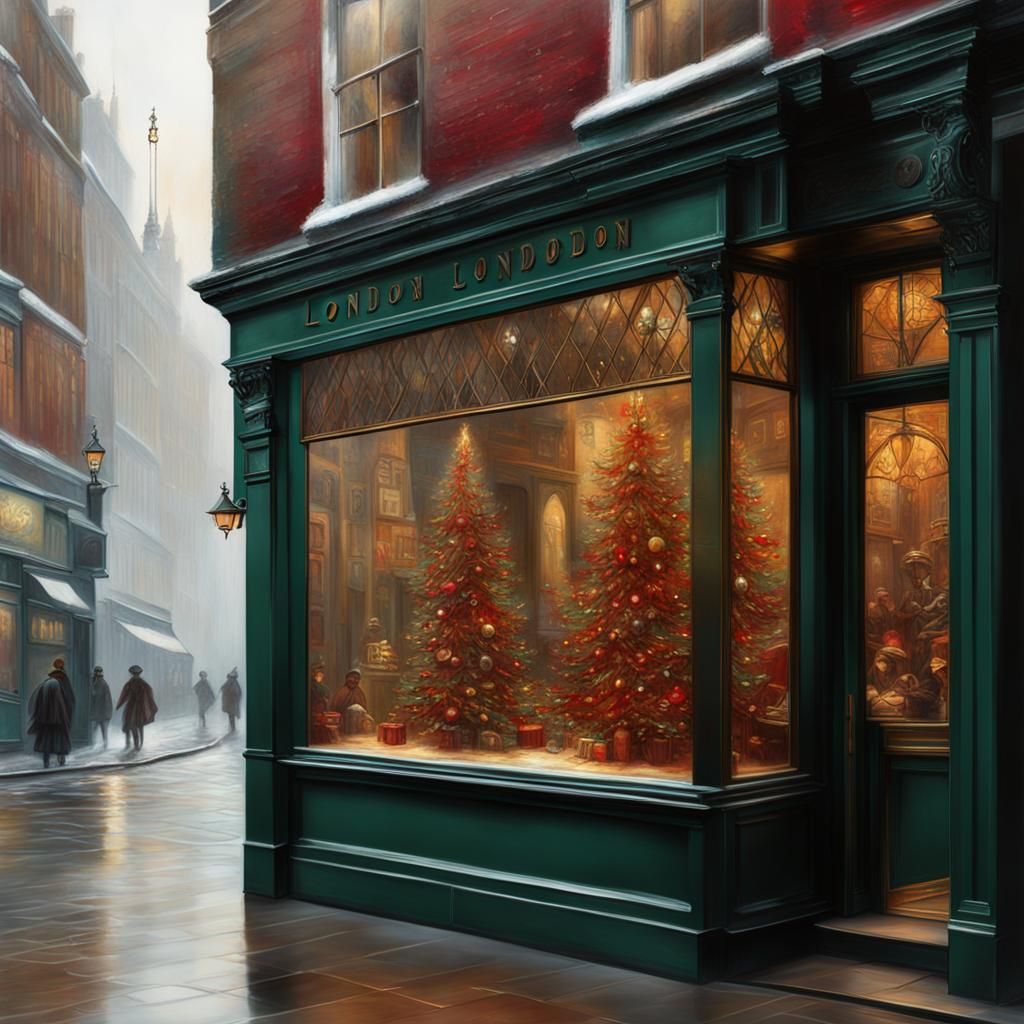 Misty London Street at Christmas in Hyperrealistic Style