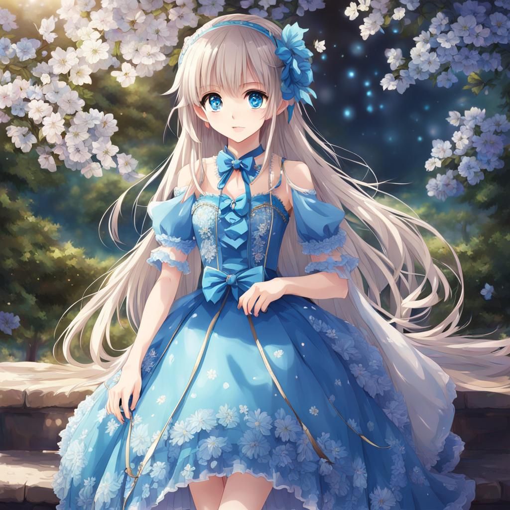 Anime Girl in Beautiful Dress Full Body Portrait