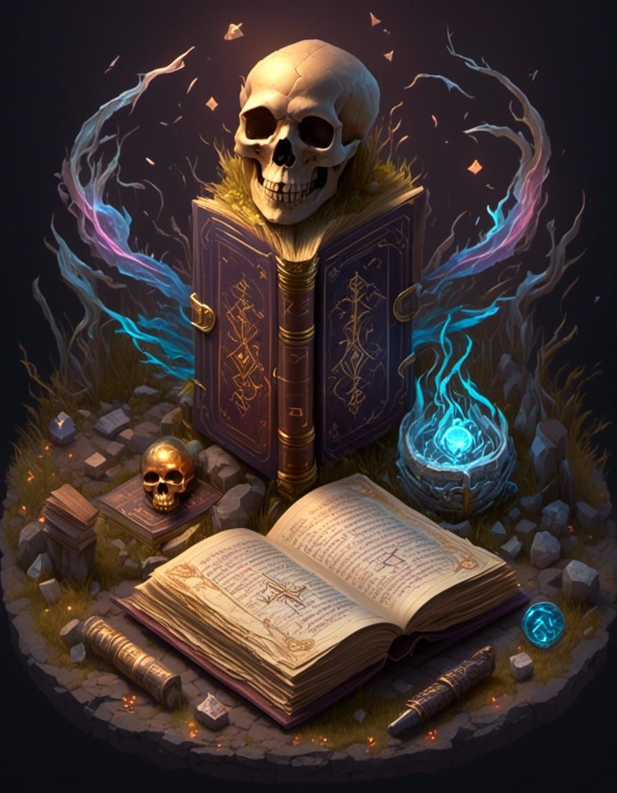 Isometric Cursed Book with Magical Runes