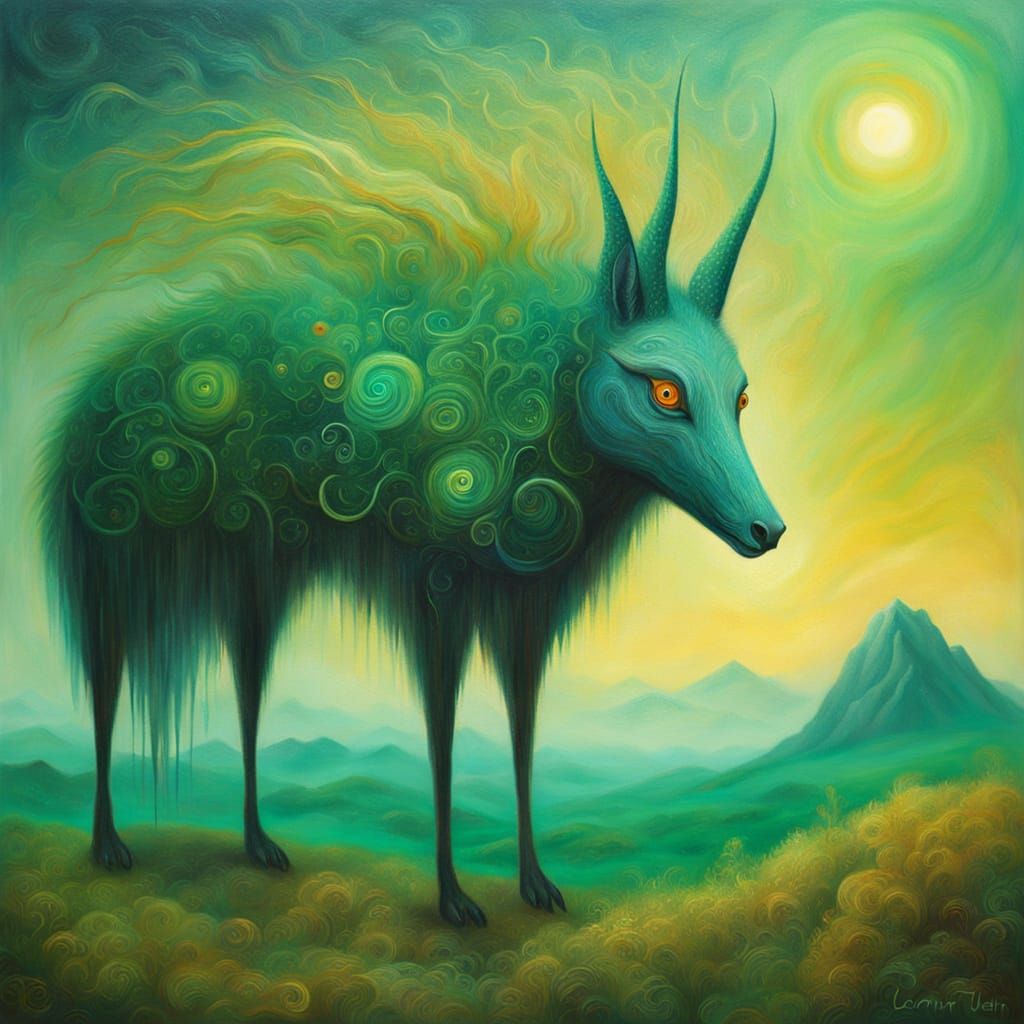 Surreal Oil Painting of a Mystical Hybrid Animal