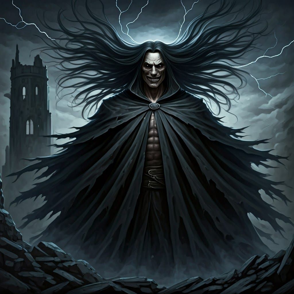 Majestic Dark Figure Charged with Lightning