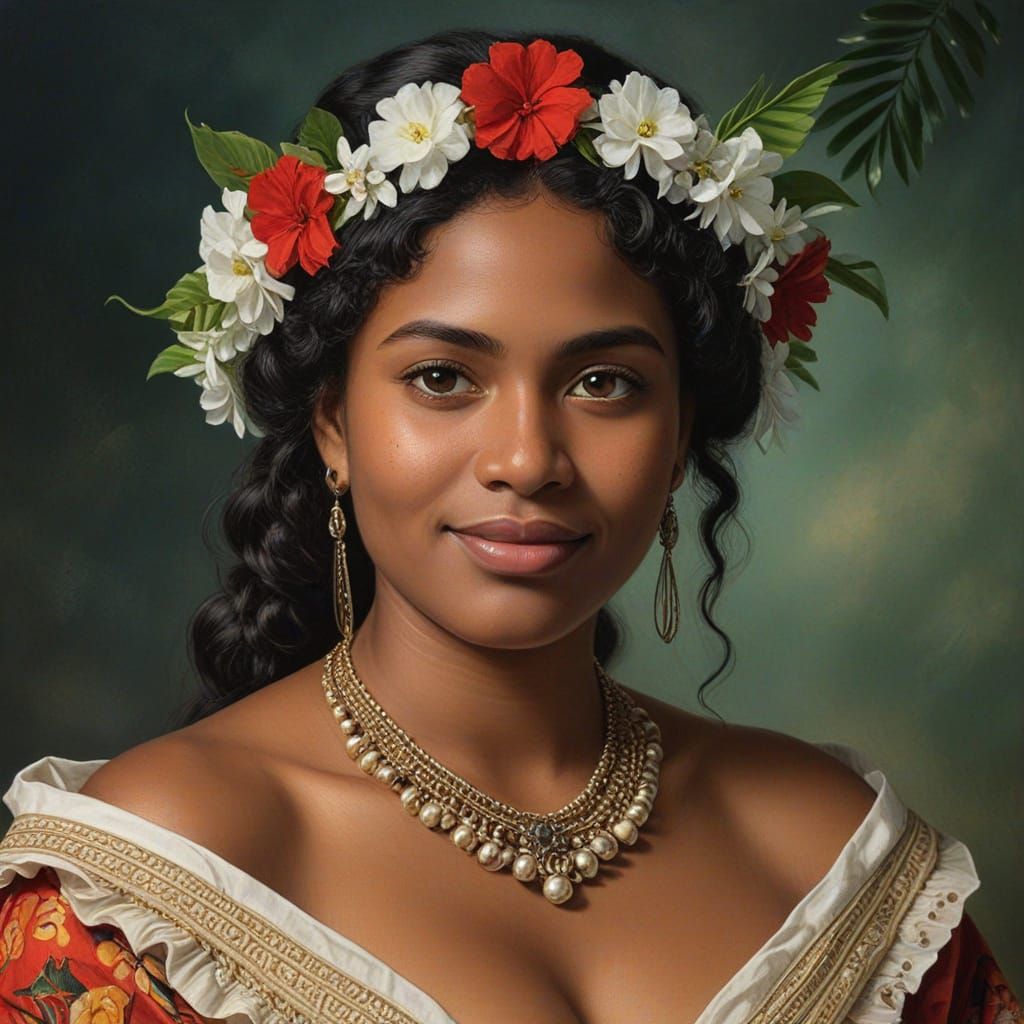 Fijian Woman Portrait in Rubens Oil Painting Style