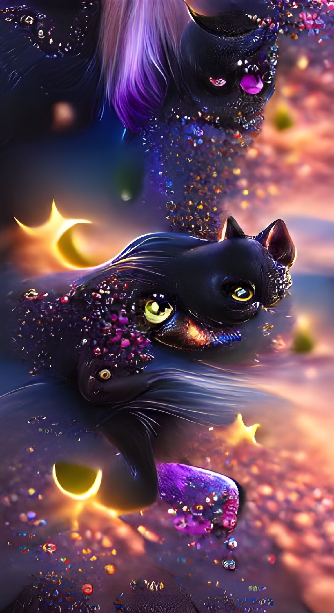 Fantasy Galaxy Cat at Twilight in 3D