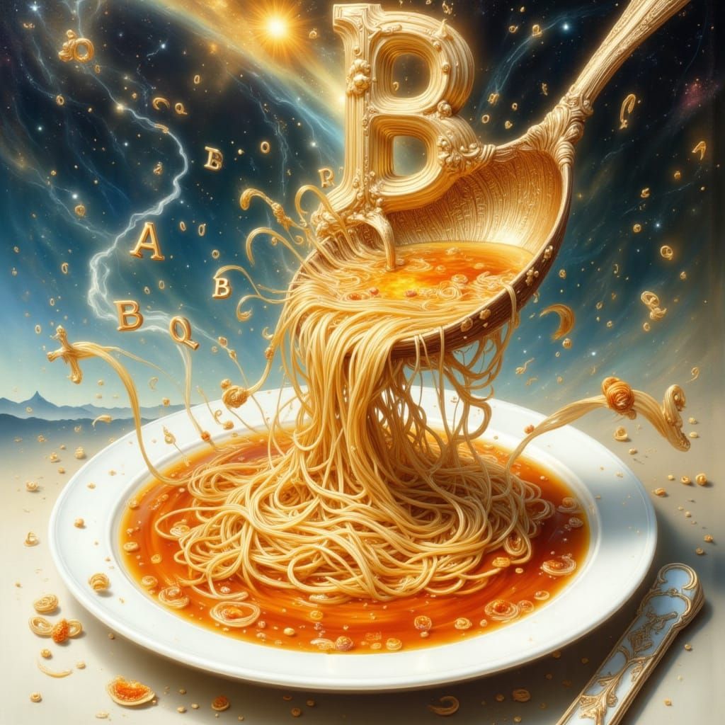 Surreal Soup Waterfall with Dancing Letters