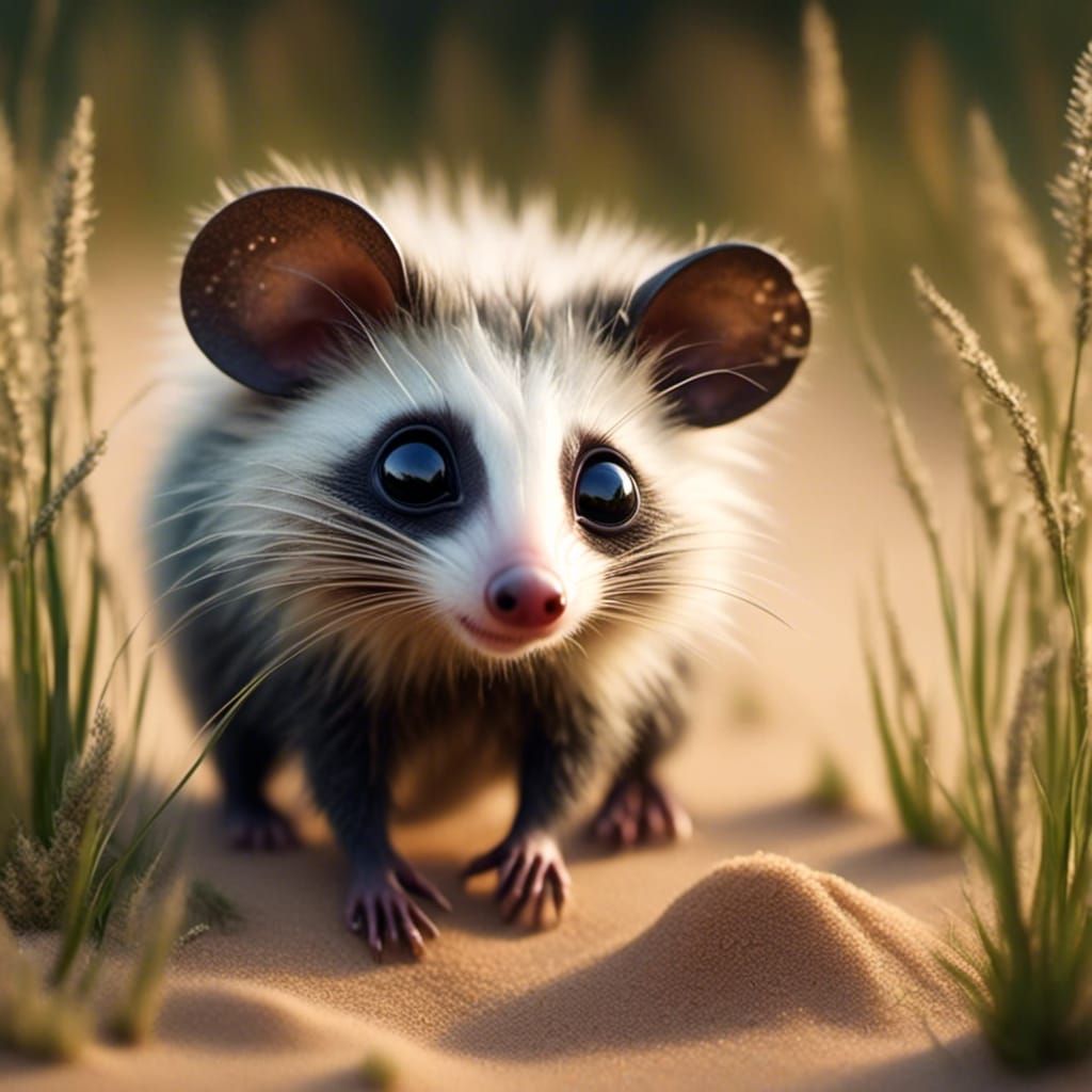 Surreal Close-Up of a Young Opossum