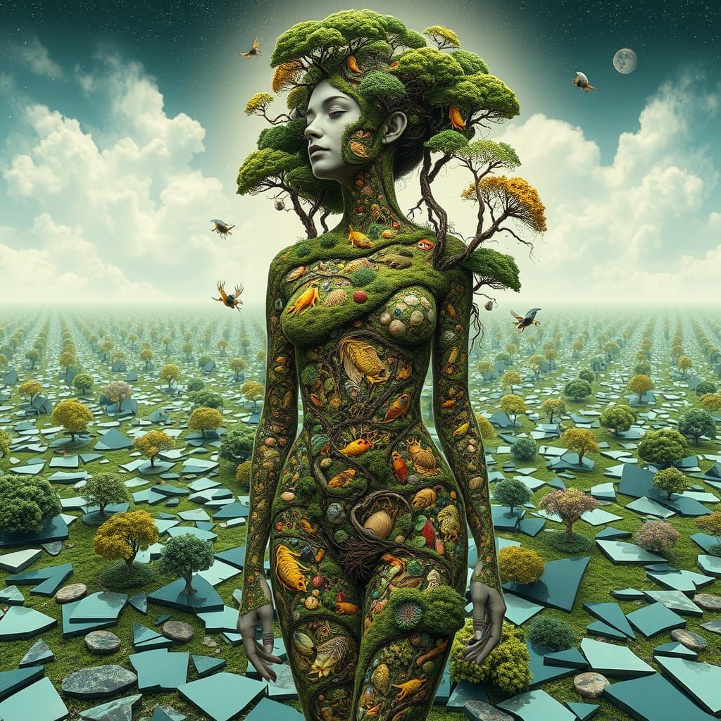 Dreamlike Bio-Art Landscape with Glowing Ecosystems and Shat...