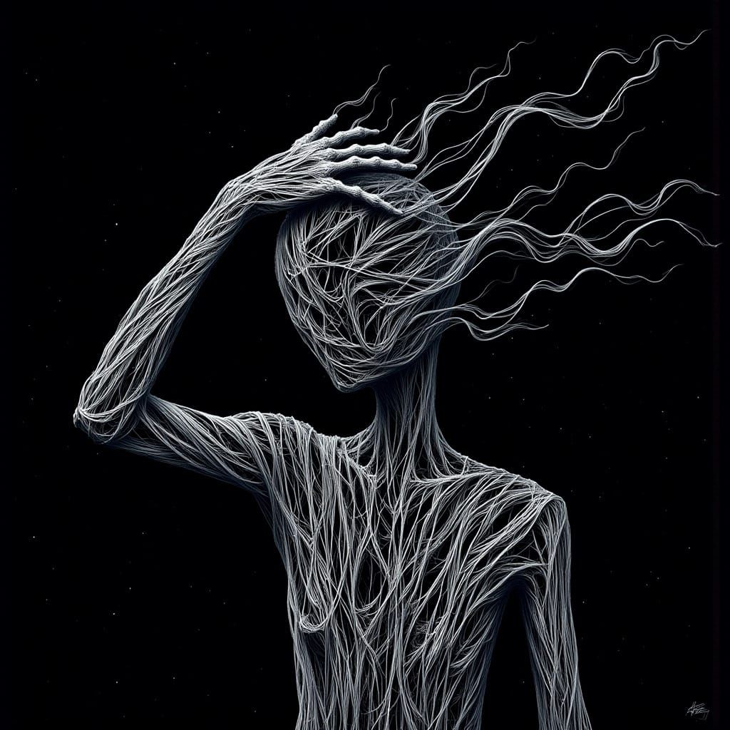 Mysterious Figure in Agony Beneath Starry Skies