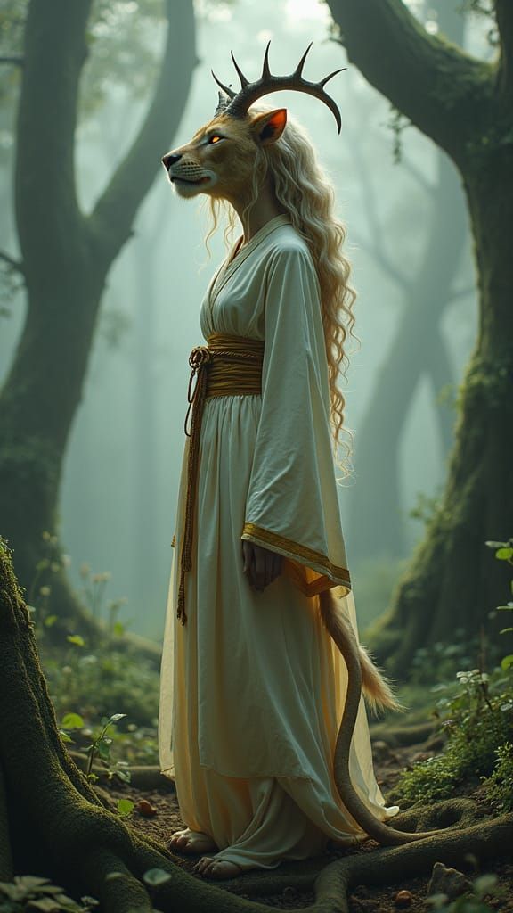 Mystical Chimera Girl in Surrealist Forest