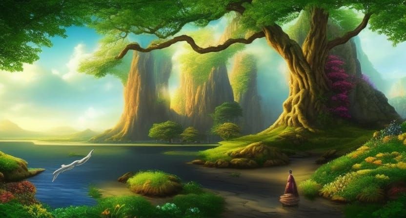 Iridescent Fantasy Landscape with Aurora Borealis Lights