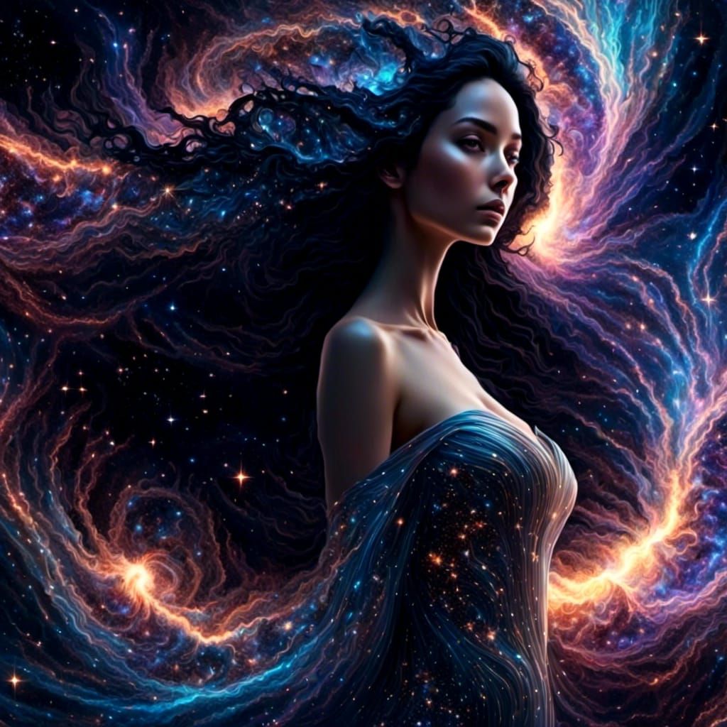 Goddess with Galaxy Eyes in Detailed Matte Painting