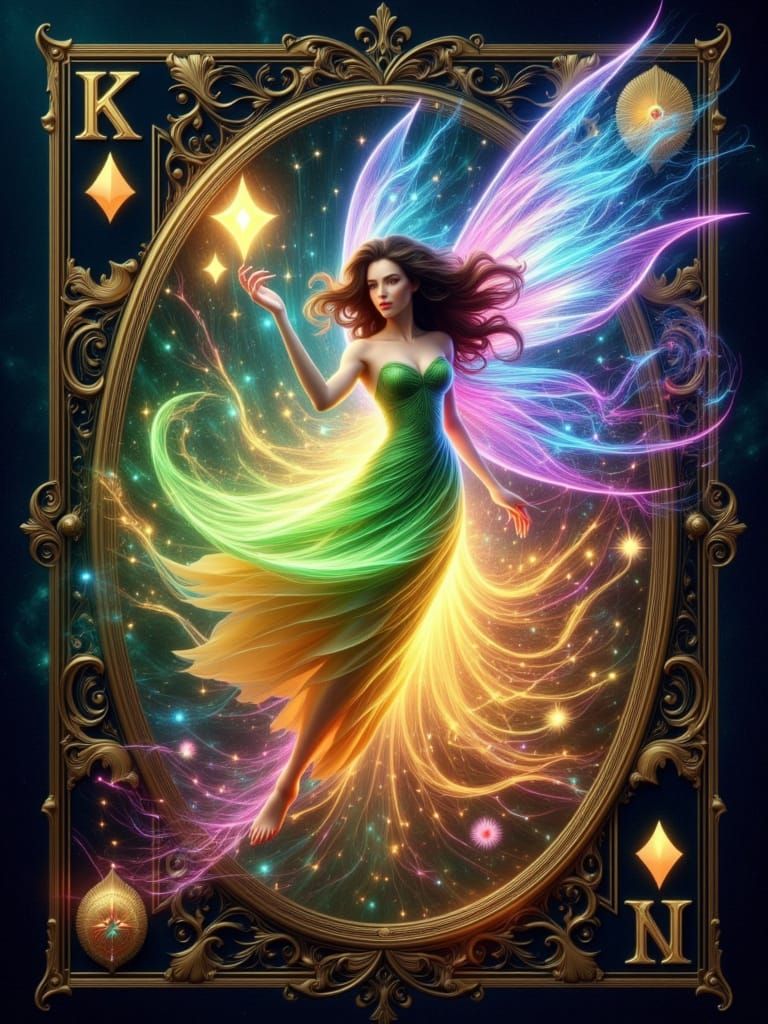 Impasto Fairy Emerges from Arcane Card in Whimsical Woodland...