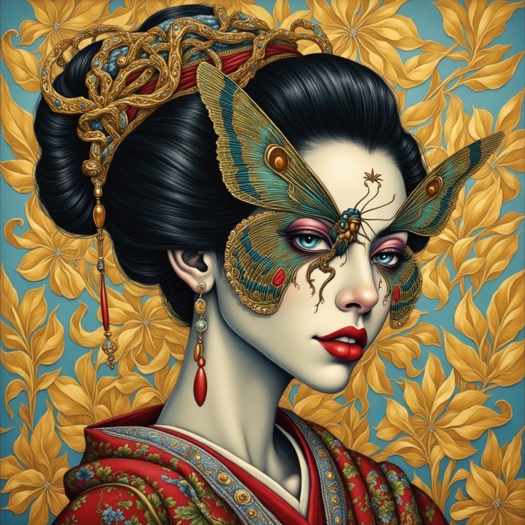Digital Geisha Portrait in Oil Pastel Style