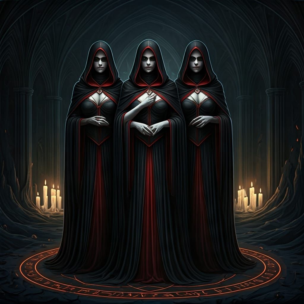 Haunting Dark Elven Priestesses in Gothic Horror Style