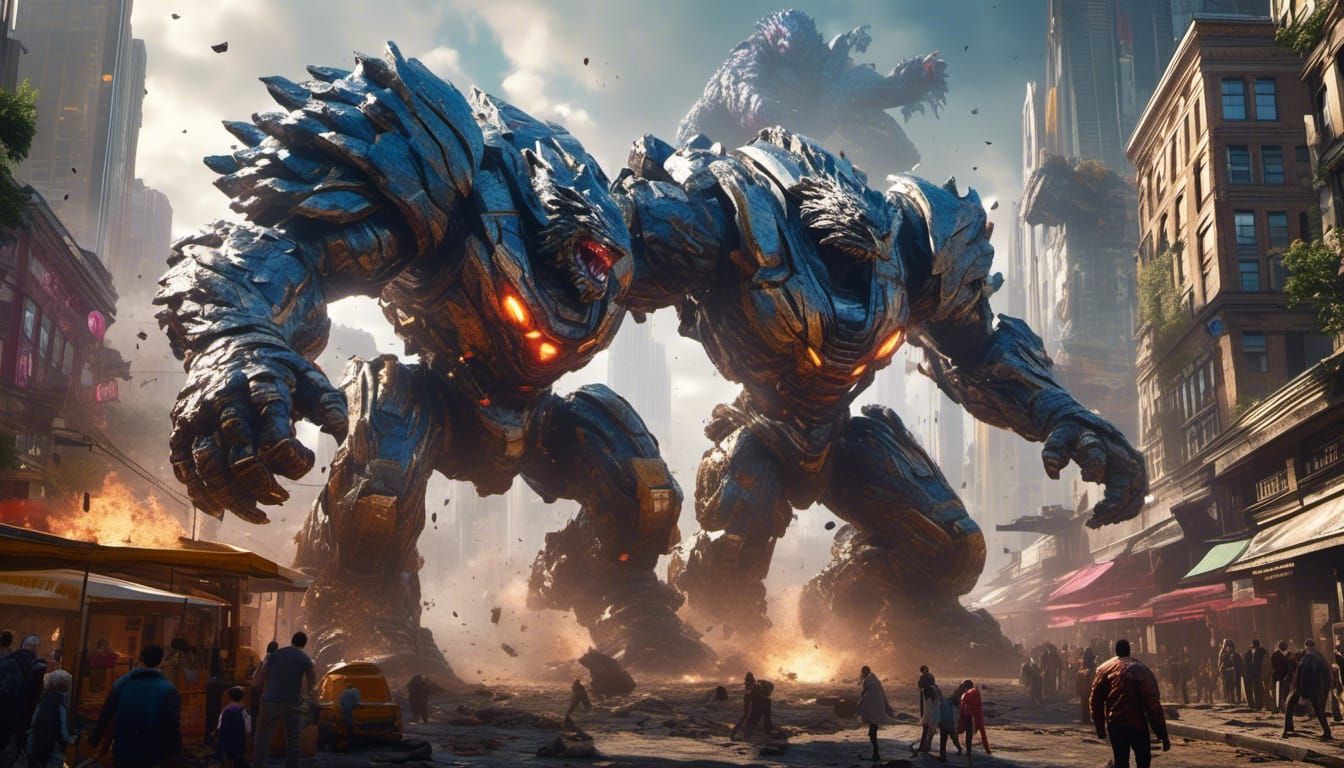 Epic Battle: Jaeger Punches Kaiju with Glowing Fist