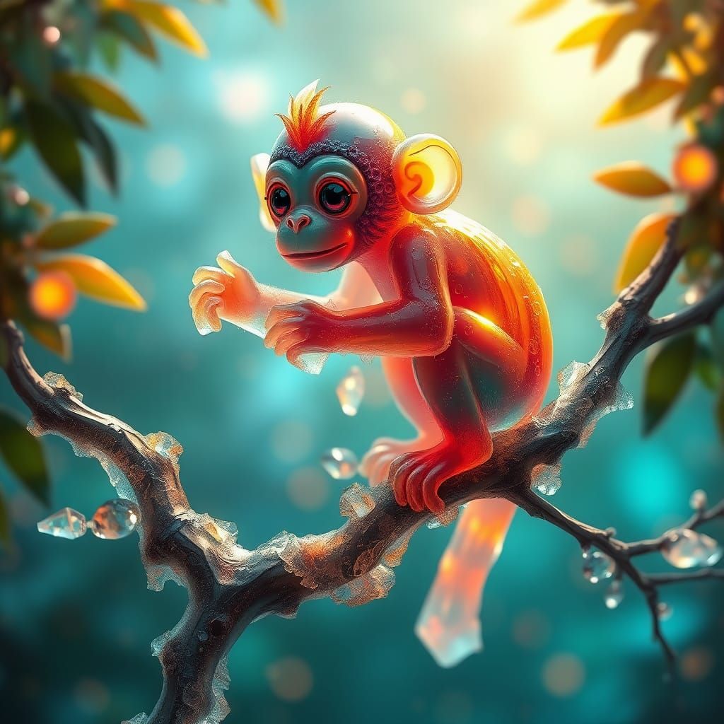 Luminous Gummy Monkey on Crystalline Branch