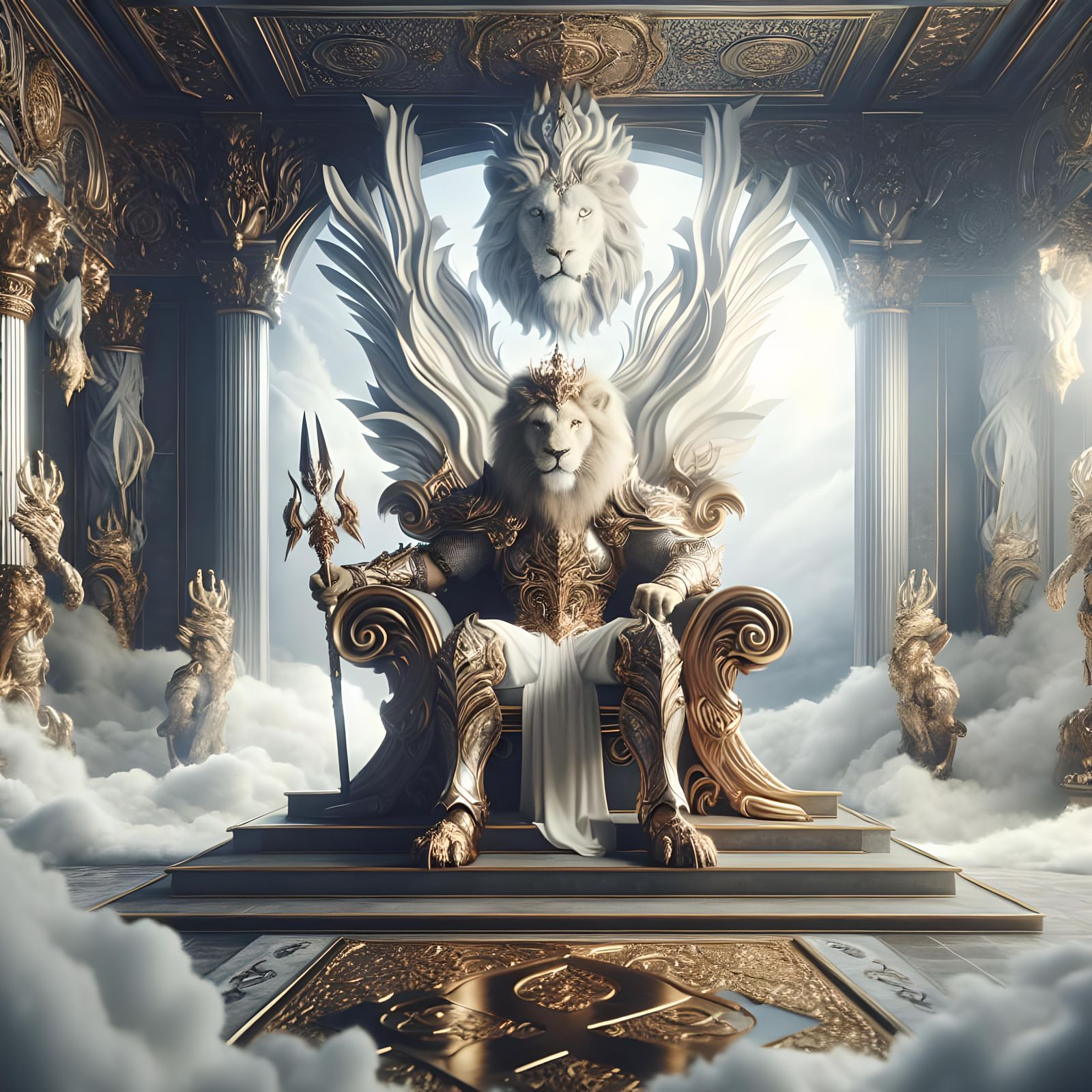 Lion Warrior King on Throne in HDR