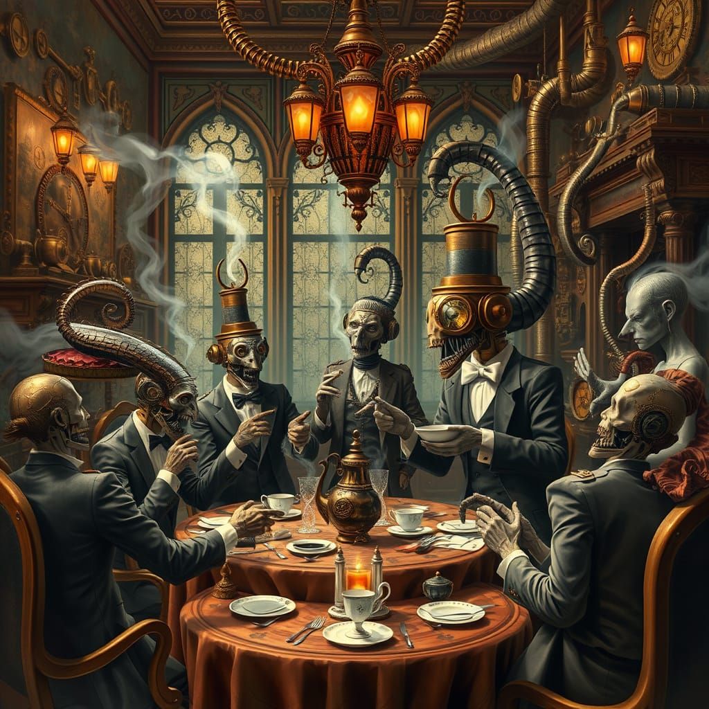 Steampunk Tea Party with Clockwork Automatons