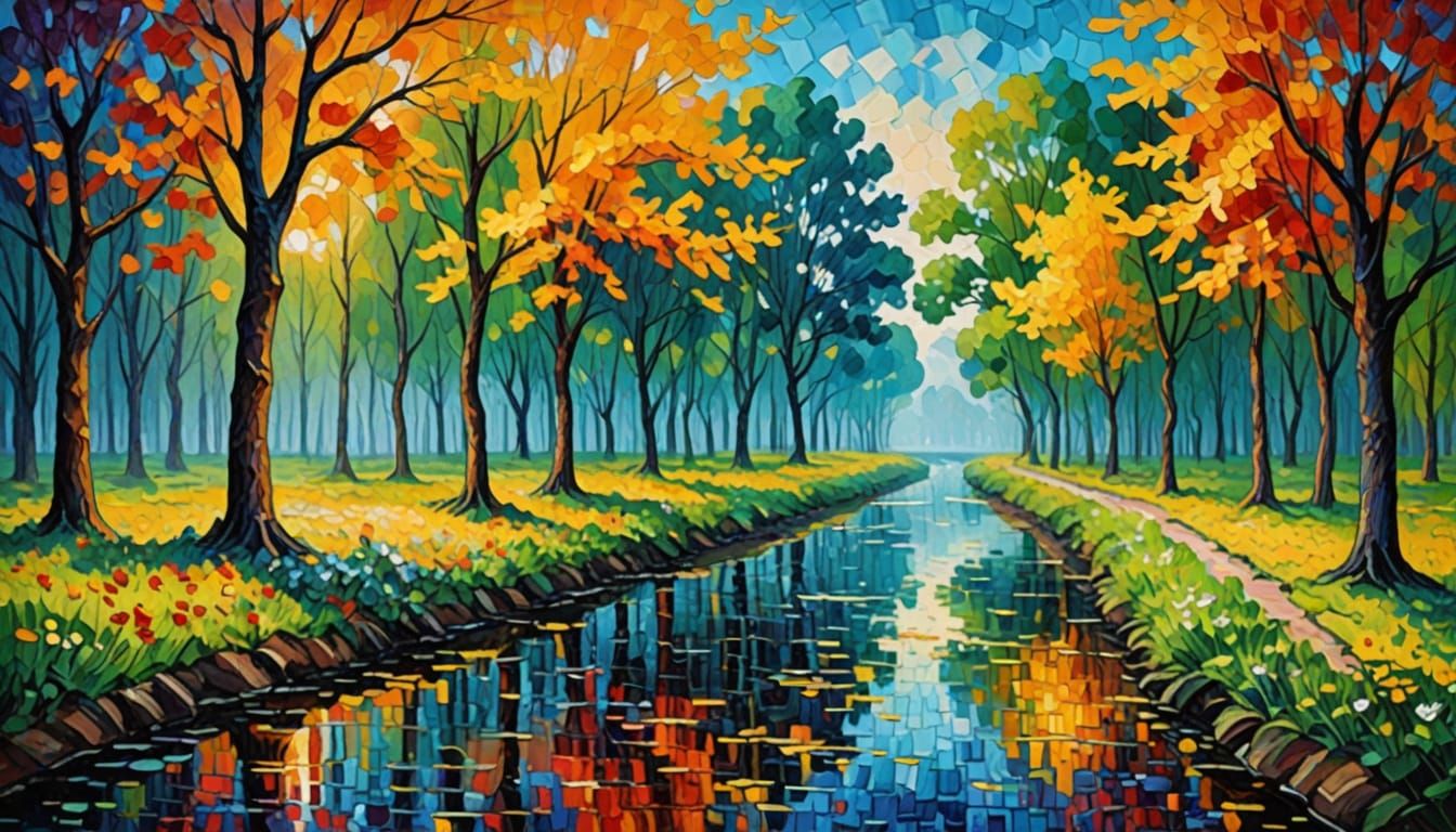 Crystal Cubes Spill Gems on Amber Rock, Fantasy Art