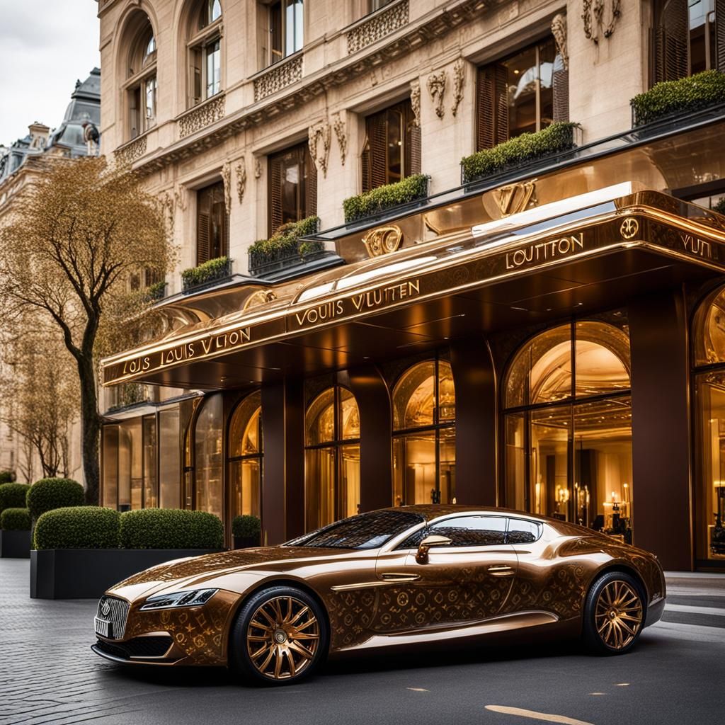 Luxury Sports Car with Fractal Art at Five-Star Hotel
