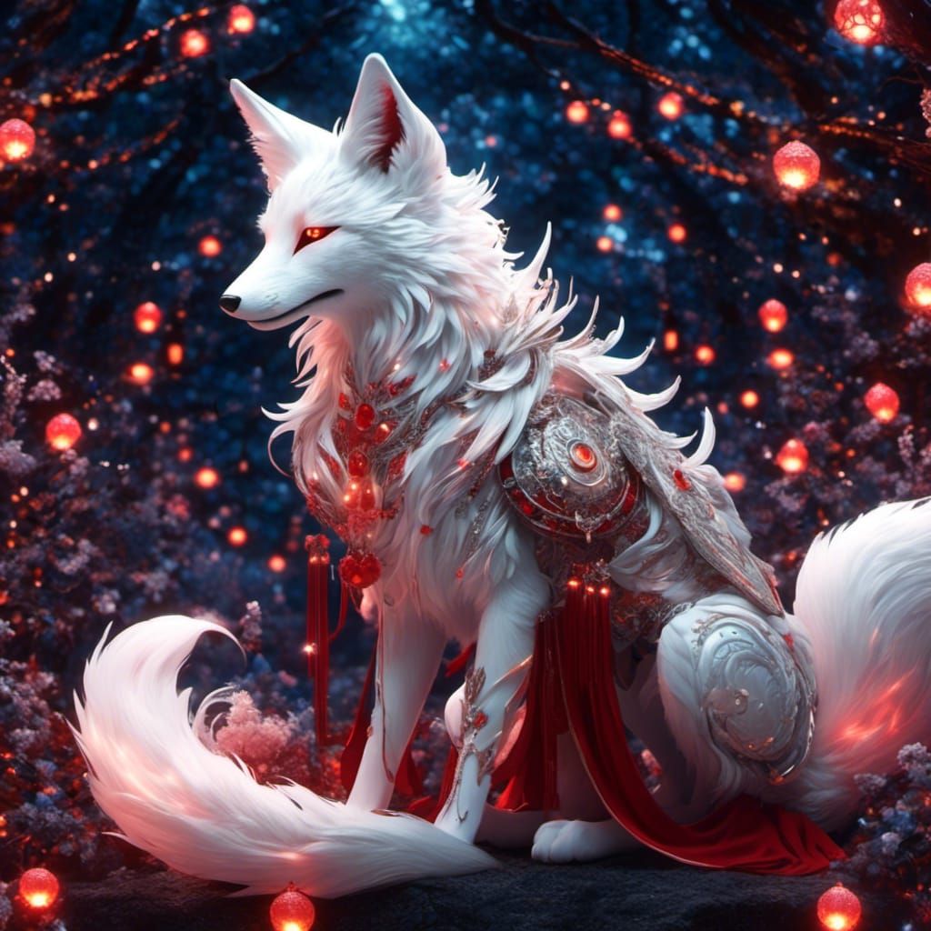 Glittering Nine-Tailed Fox Spirit in Polychromatic Art