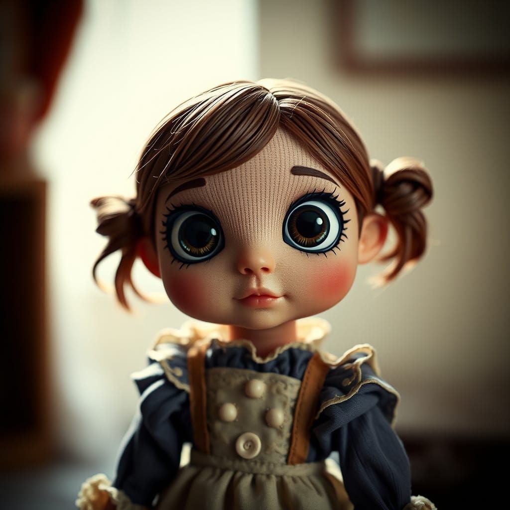 Whimsical Stocking Doll with Oversized Eyes and Puckered Dim...