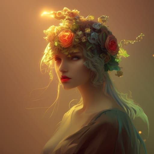 Flowey Witch Portrait in Art Nouveau Style