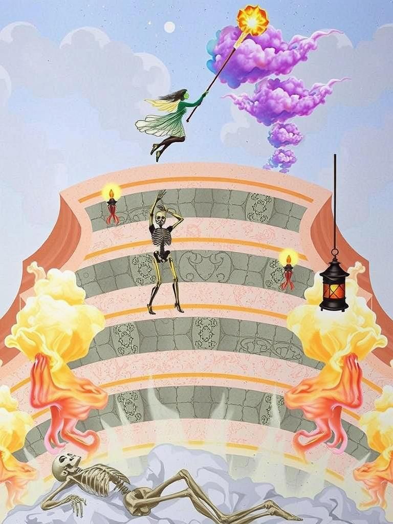 Celestial Ascent: Stairway to the Stars in Dark Fantasy Styl...