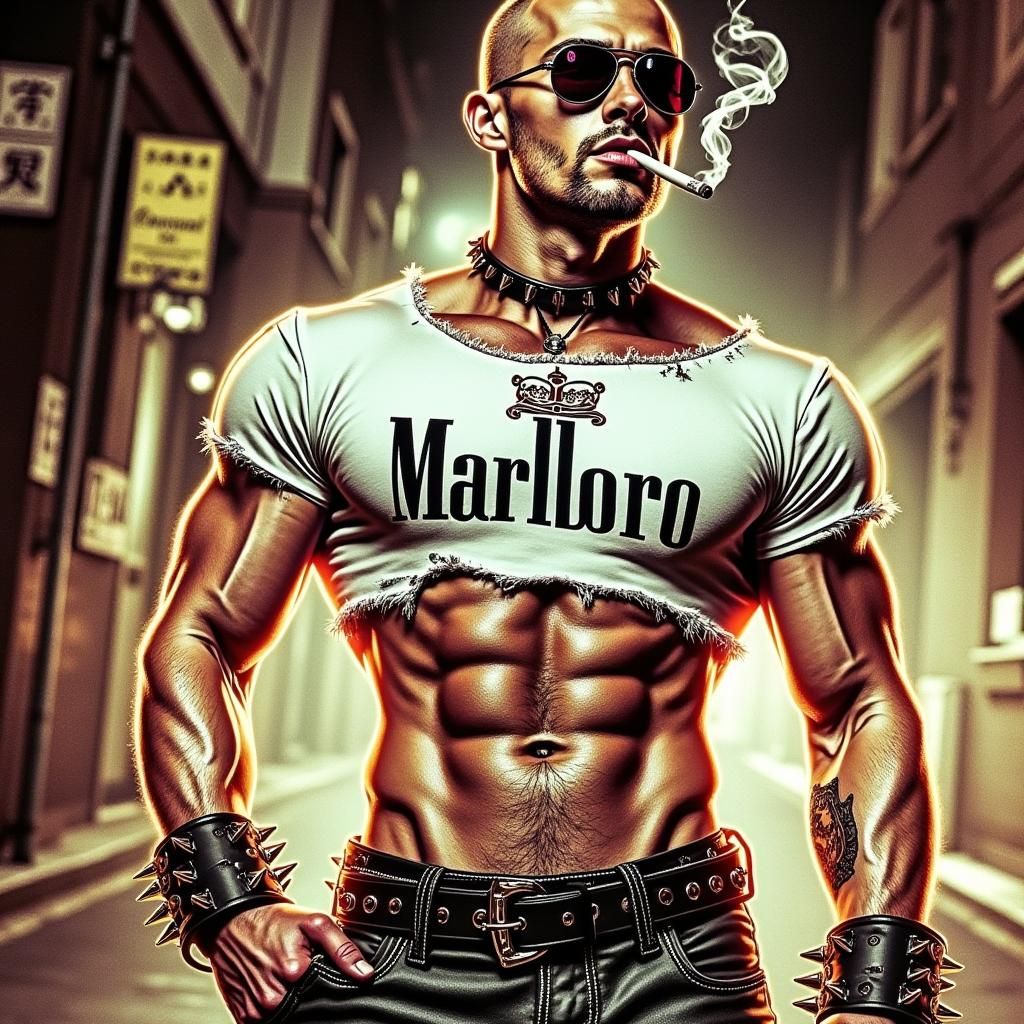 Rebellious Man with Cigarette in Urban Setting