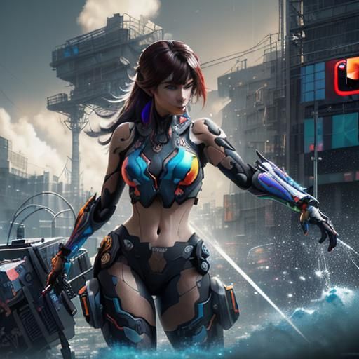 Nintendo Switch Girl in Cyberpunk Anime Style