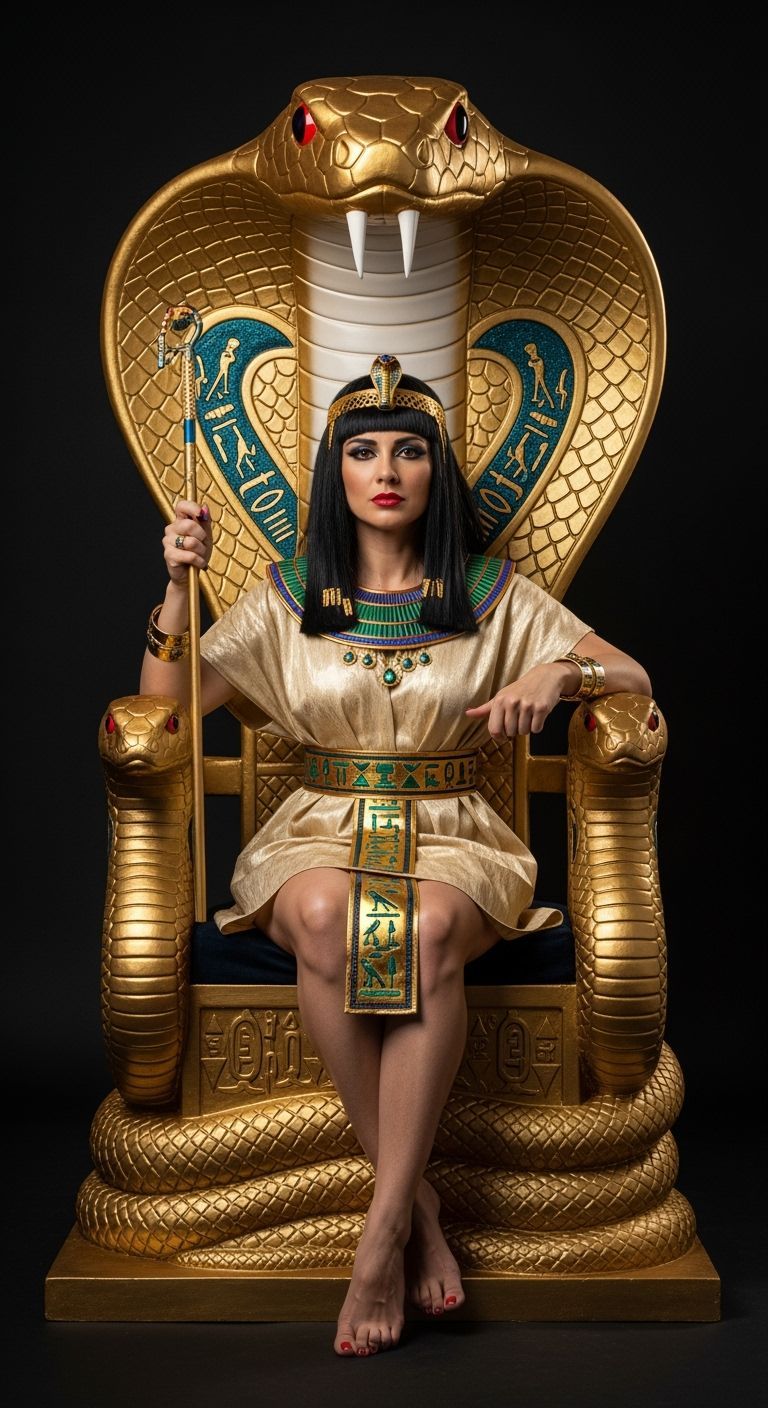 Egyptian Queen on Golden Cobra Throne, Professional Photogra...