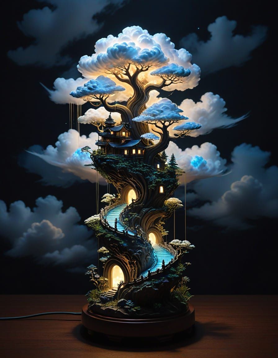 Miniature Arcology Archipelago in Desktop Lamp