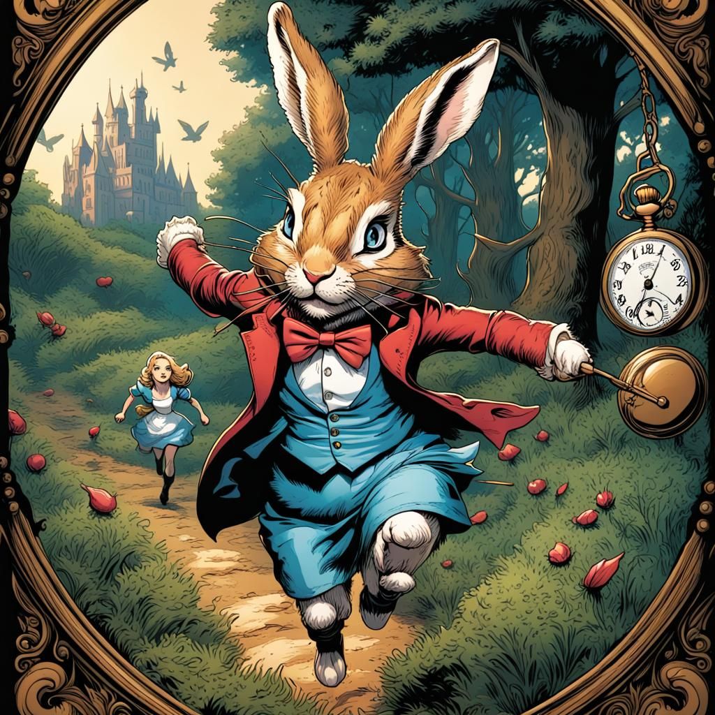 Alice Chases Rabbit with Pocket Watch