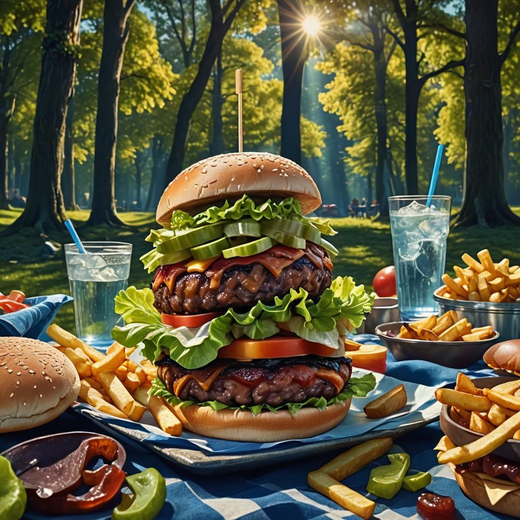 Bacon Burger Picnic: Detailed Matte Painting