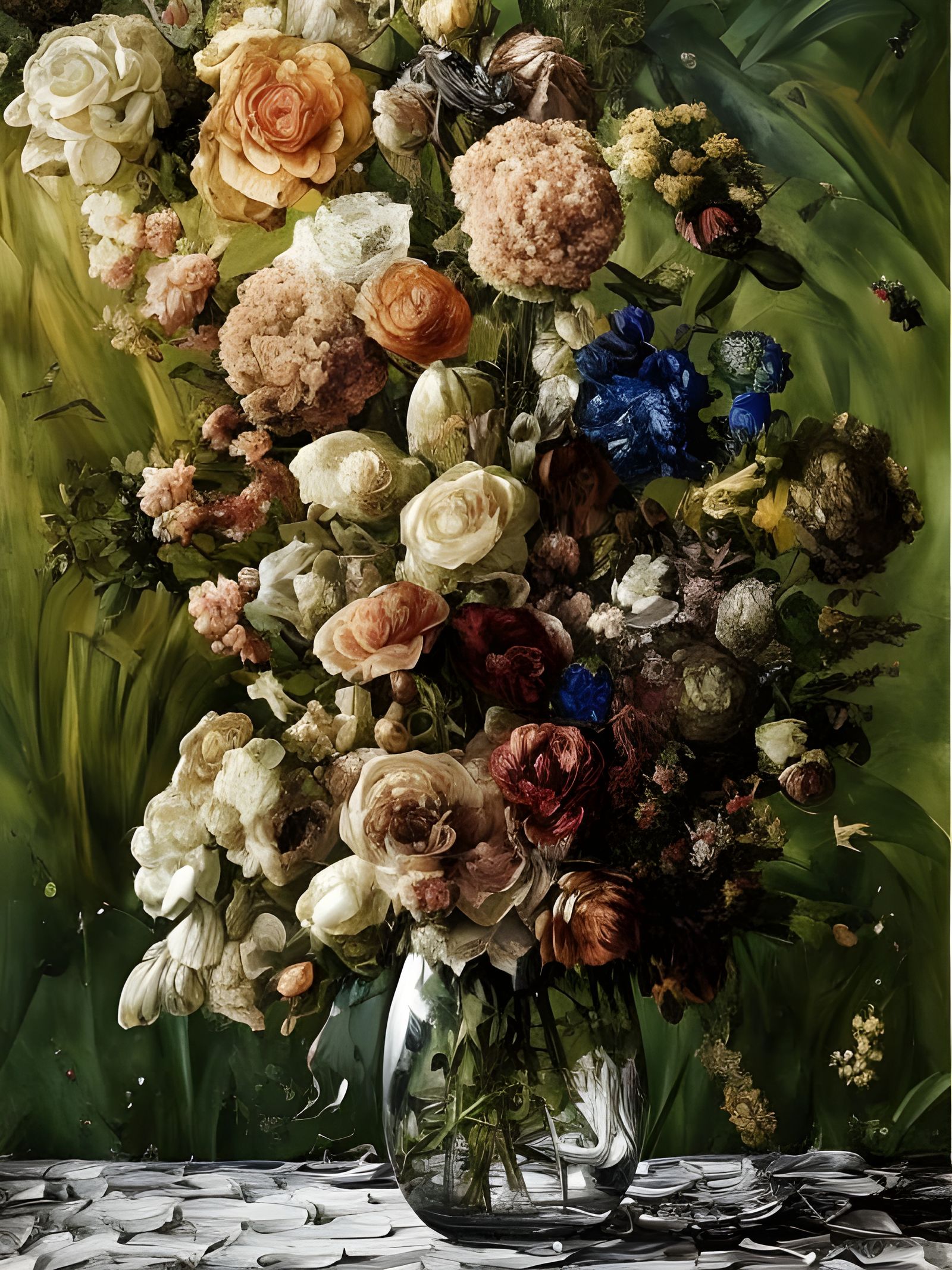 Floral Bouquet in Glass Vase: Digital Painting