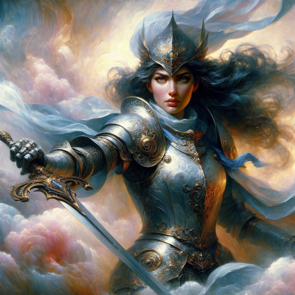 Female Paladin in Holy Armor with Sword