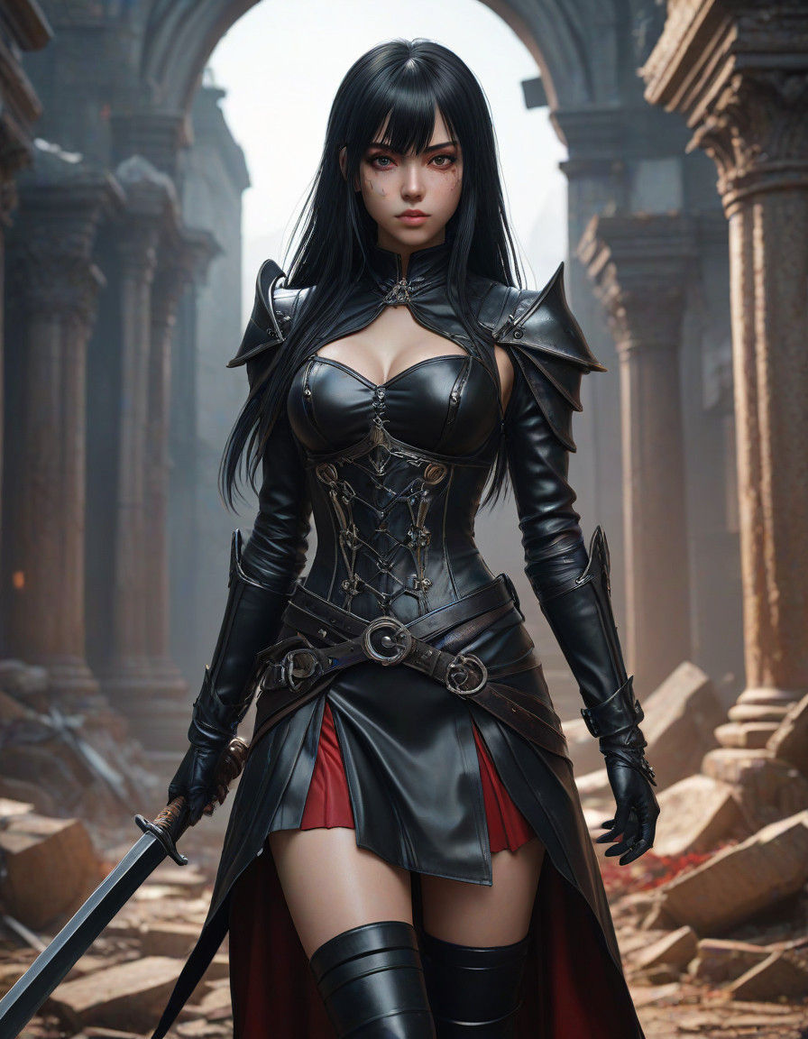 Cyberpunk-Inspired Dark Fantasy Anime Warrior