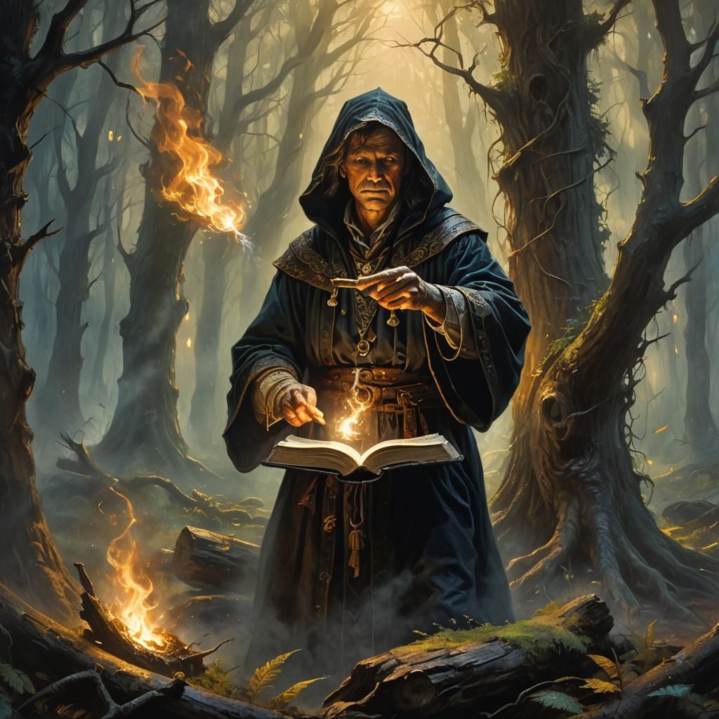 Sorcerer Casting Spell in Mystical Forest
