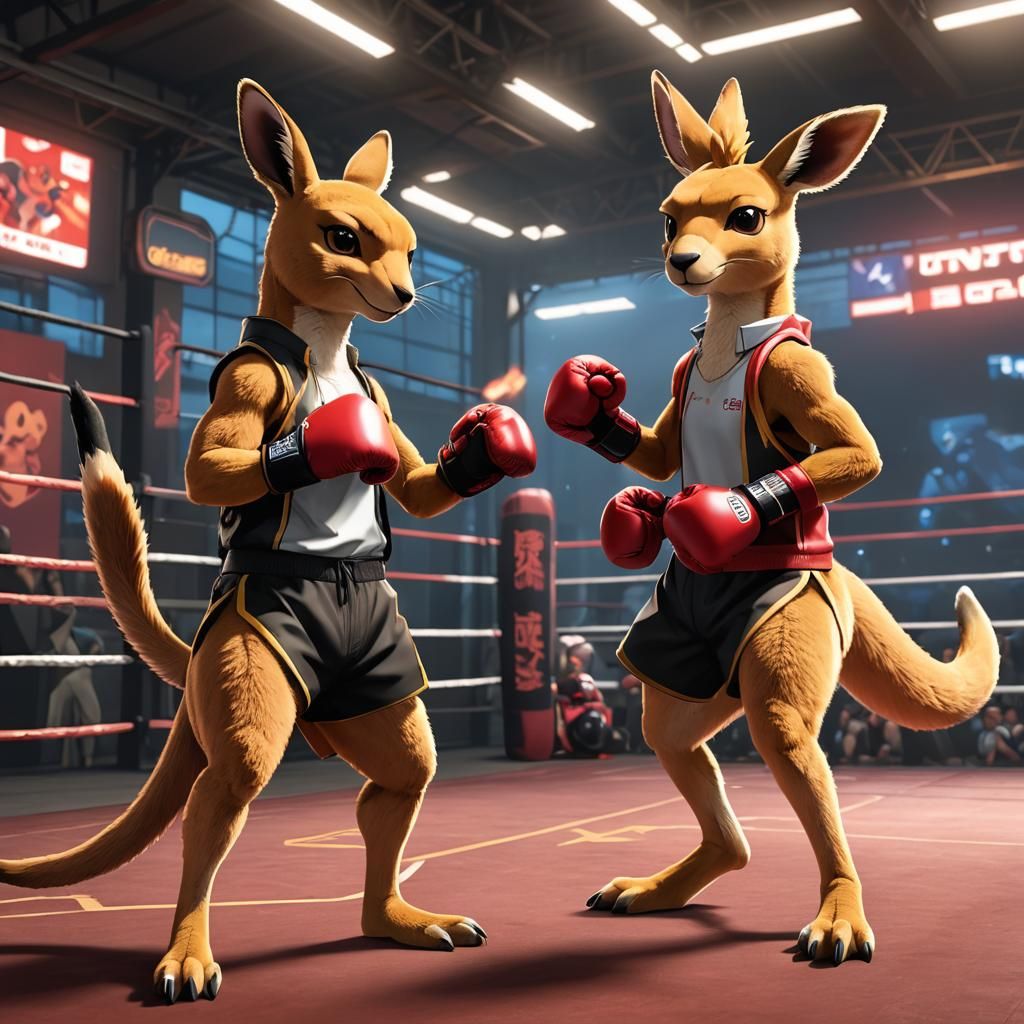 Anime-Style Kangaroo Pokémon Boxers in Action