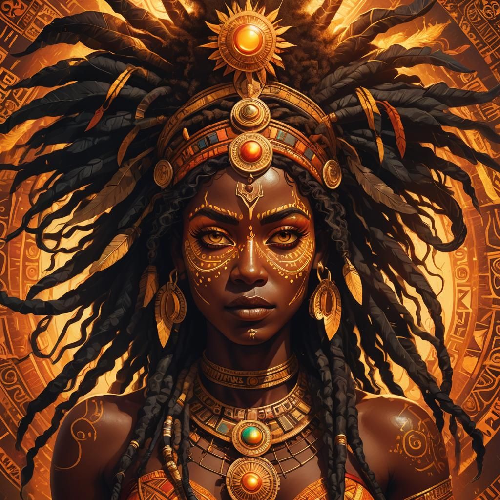 Mystical Sun Goddess Performing Voodoo Magic