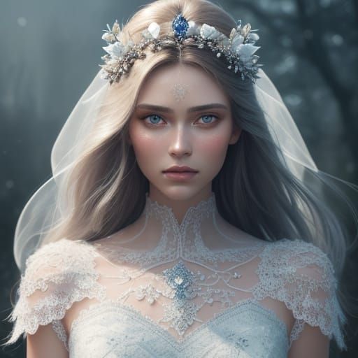 Beautiful Ukrainian Supermodel in Intricate Lace Wedding Lin...