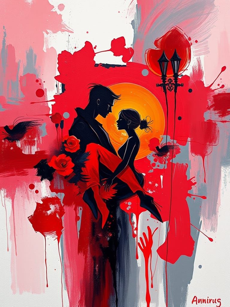 Vibrant Abstract Expressionism of Love and Passion in Red