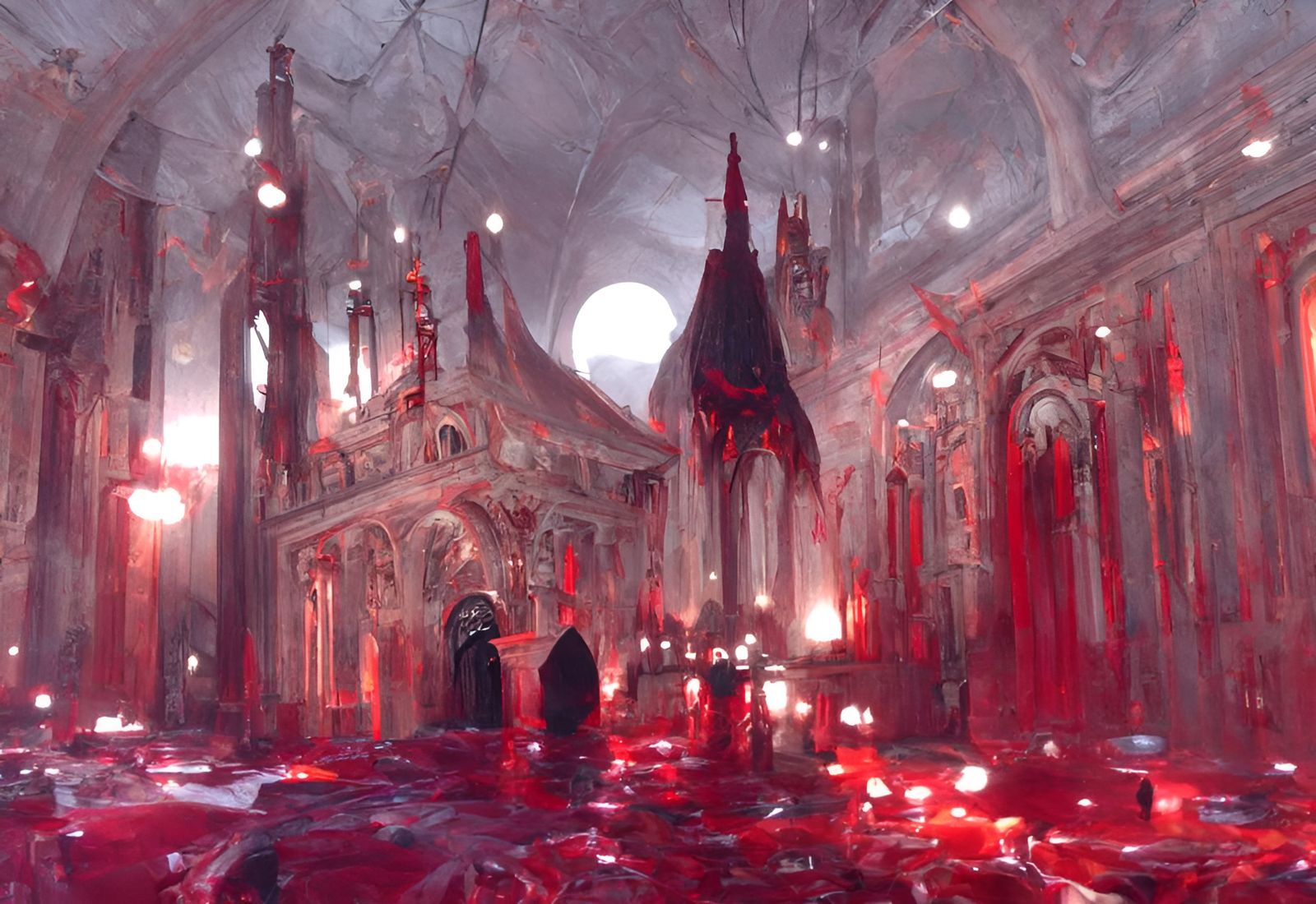 Elaborate Evil Cathedral at Night, Photorealistic Art