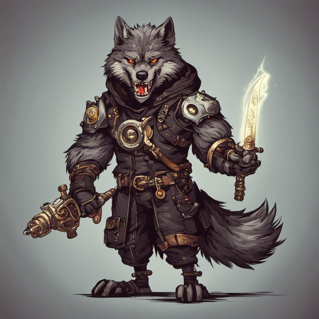 Steampunk Wolf Warrior with Glowing Eyes